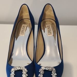 Badgley Mischka Royal Blue Satin Heels with Crystal Embellishment